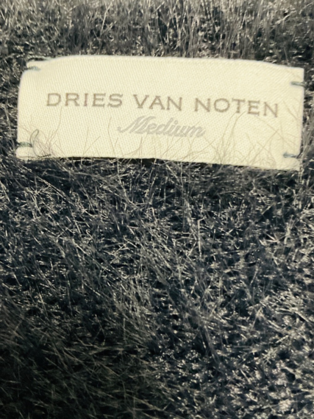 DRIES VAN NOTEN BLACK LONG SLEEVED V-NECK FUZZY SWEATER - Picture 5 of 5